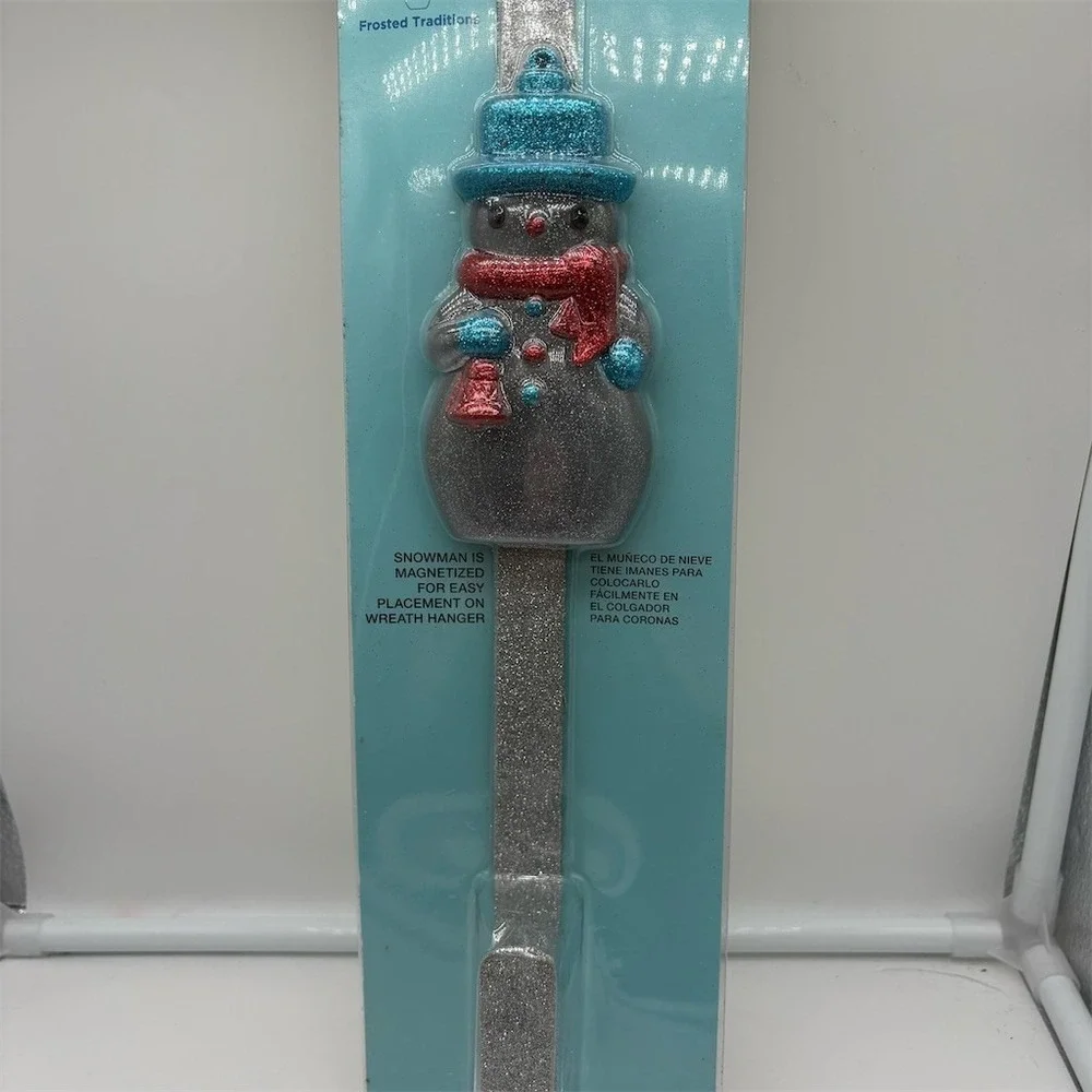 Martha Stewart Frosted Traditions Snowman Wreath Hanger Silver 14 in